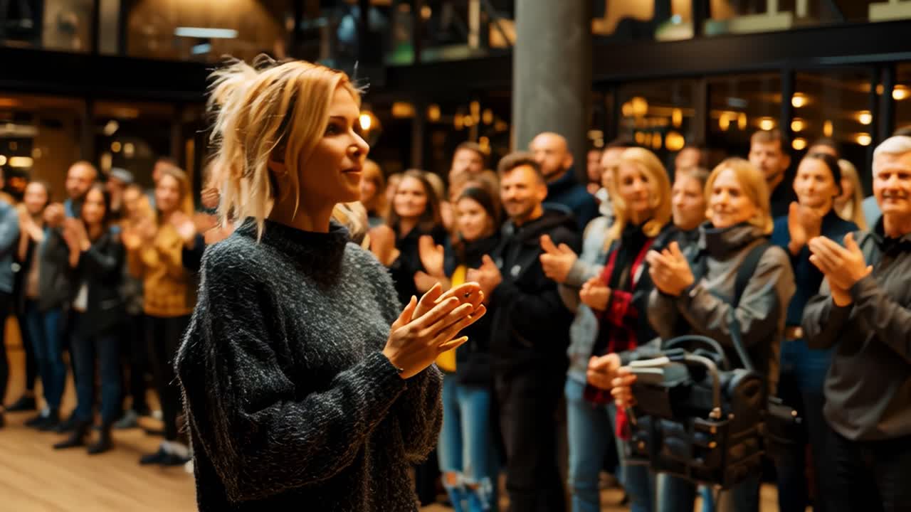 Captivating Moments: A Speaker Engages and Inspires an Enthusiastic Audience in an Atmospheric Venue Filled with Applause and Connection