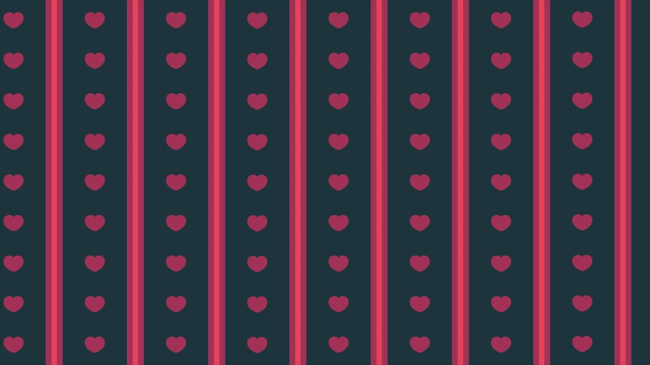 Animated Pattern of Red Hearts and Glowing Vertical Stripes