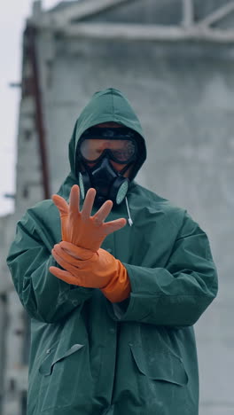 man in protective mask and safety hazmat. scientist working on quarantine in protective uniform. vertical video