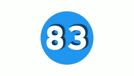 number 83 sign symbol animation motion graphics icon on blue circle white background,cartoon video number for video elements