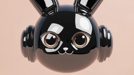 3d rendered black rabbit head with headphones