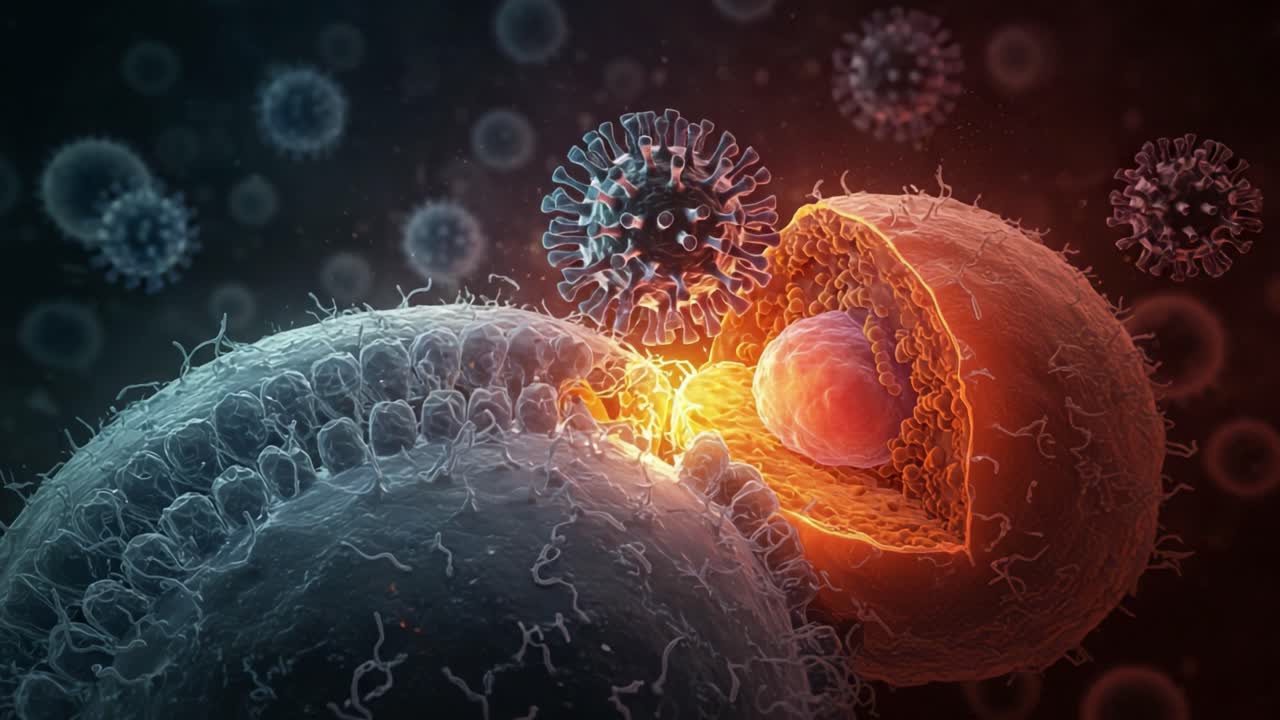 Interazione complessa tra cellule e virus: una visualizzazione dei processi cellulari e dell'attività virale in un universo microscopico