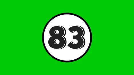 number 83 symbol sign animation motion graphics cartoon black color on green screen background.numbers in white circle suitable for video elements