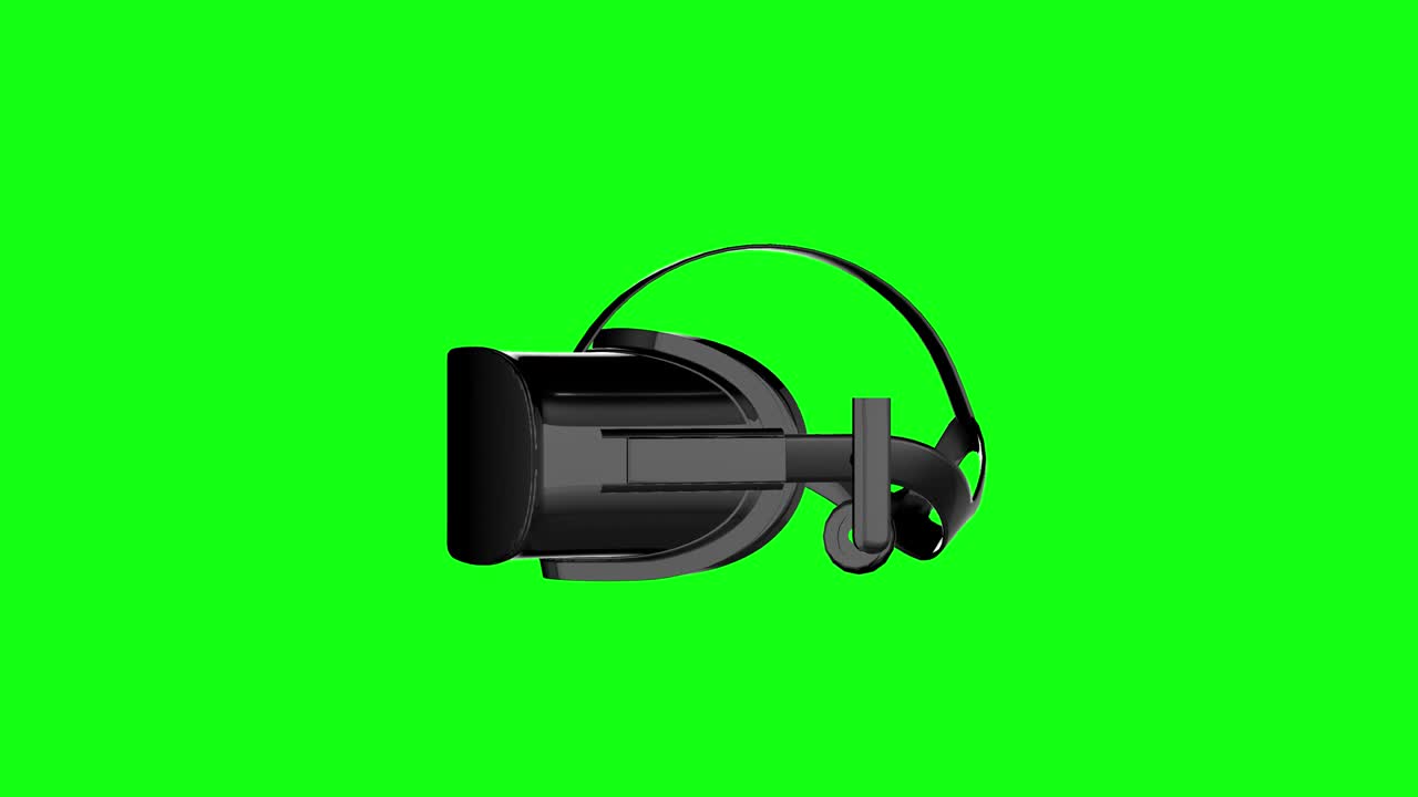 가상 현실 헤드 루프는 녹색 크로마키 배경에서 회전합니다.