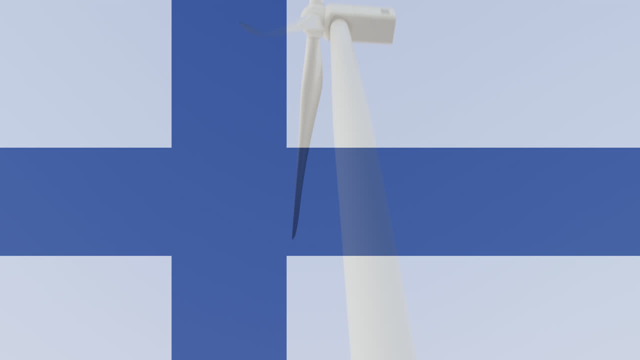Animatie van de vlag van Finland over een windturbine