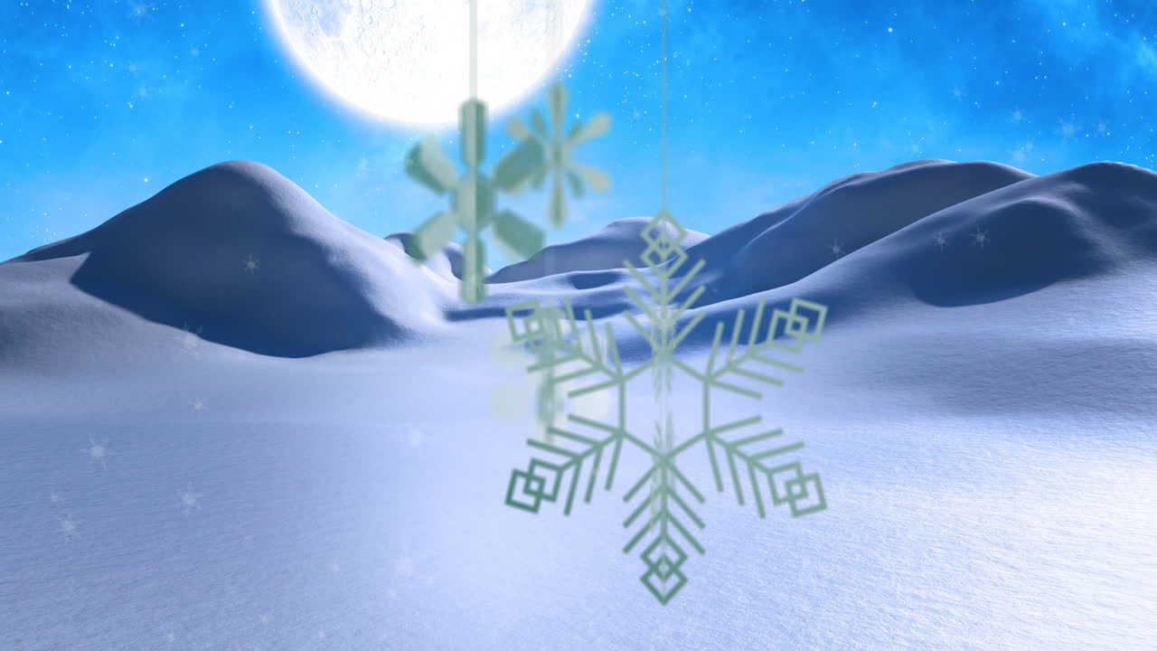 Animation of paper snowflakes over snow falling