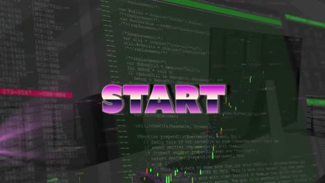 animation of start text and data processing over office