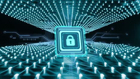 animazione dell'icona del lucchetto e elaborazione dei dati su una rete di connessioni