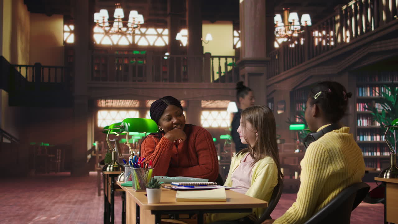 도서관에서 공부하는 학생들