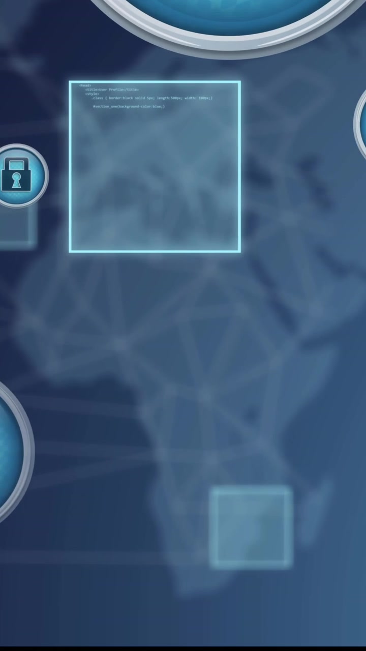 Animation of padlocks and network of connections over map of world