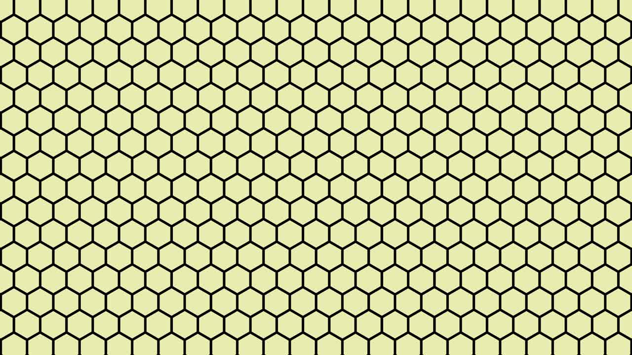 onda colorida brillante y dinámica que se mueve a lo largo de una cuadrícula hexagonal. en bucle