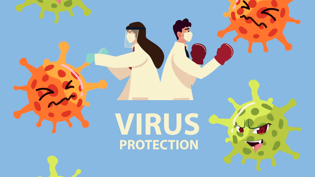 doctors couple wearing medical masks fighting with covid19