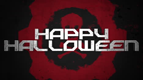 grungy happy halloween text accented with a skull and toxic emblem