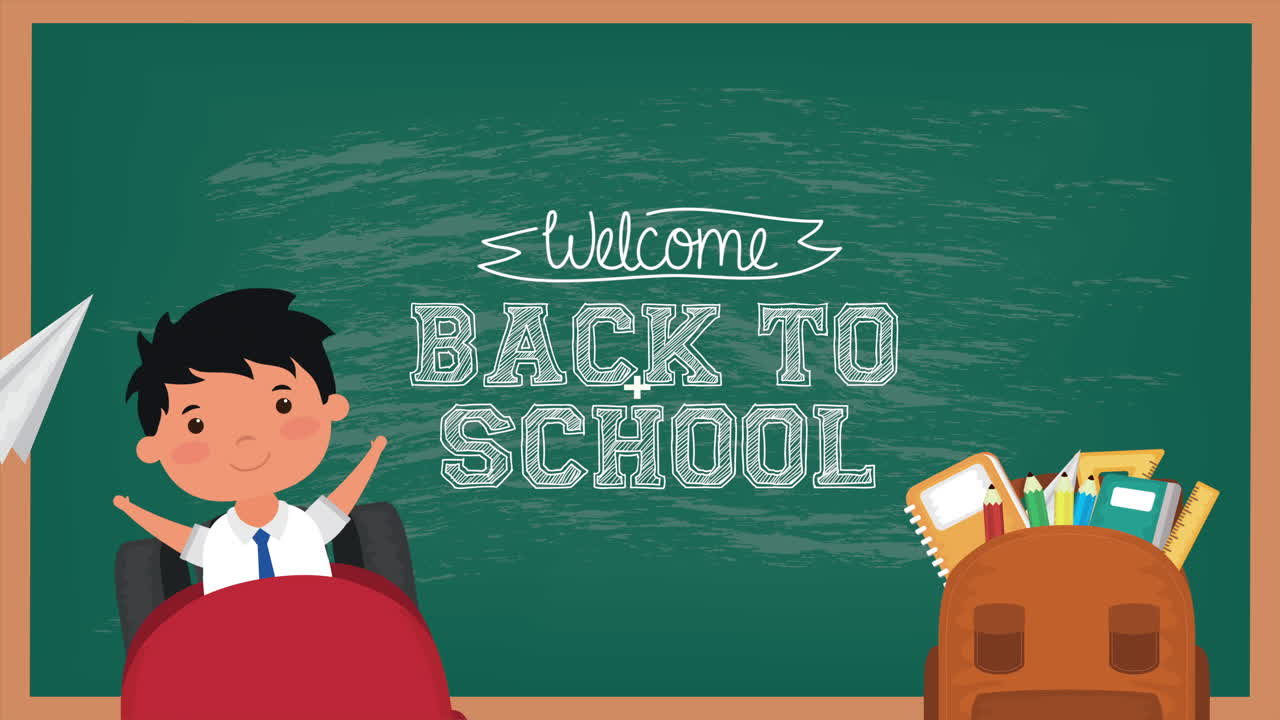 back to school season with boy and chalkboard