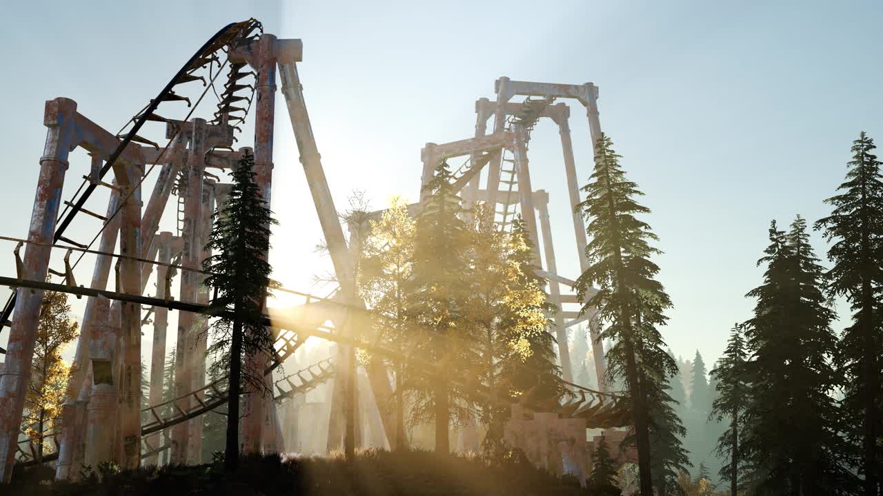 ⁇ 은 숲에서 일몰 때 롤러코스터