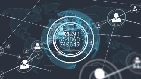 Animación-De-Red-De-Conexiones-Con-íconos-Sobre-Globo-Terráqueo-Y-Mapa-Mundial-Con-Procesamiento-De-Datos