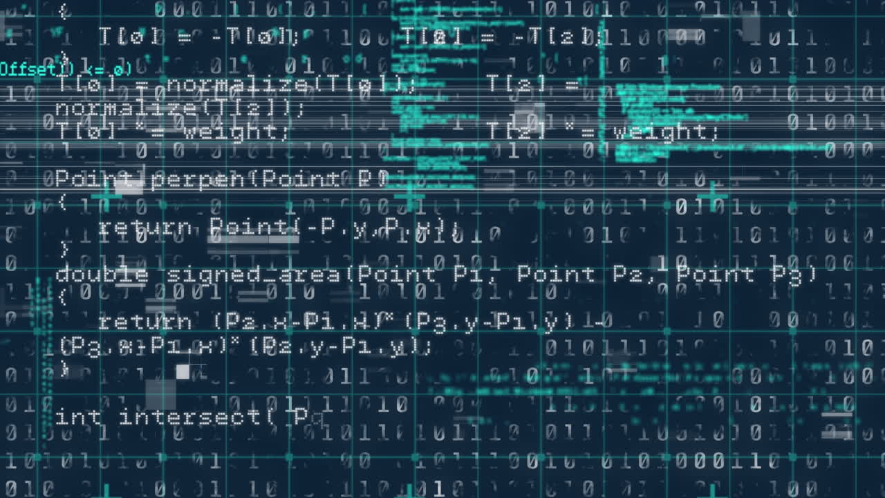 Digital animation of data processing over grid network against blue background