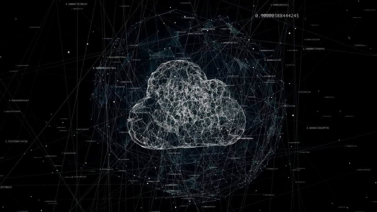 computación en la nube, animación técnica del símbolo de la nube