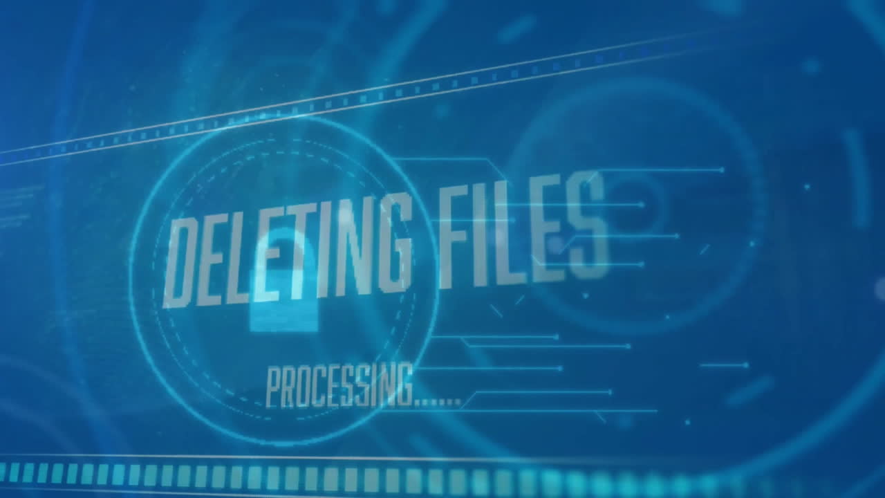 파란색 배경에 락 아이콘으로 데이터 처리의 애니메이션