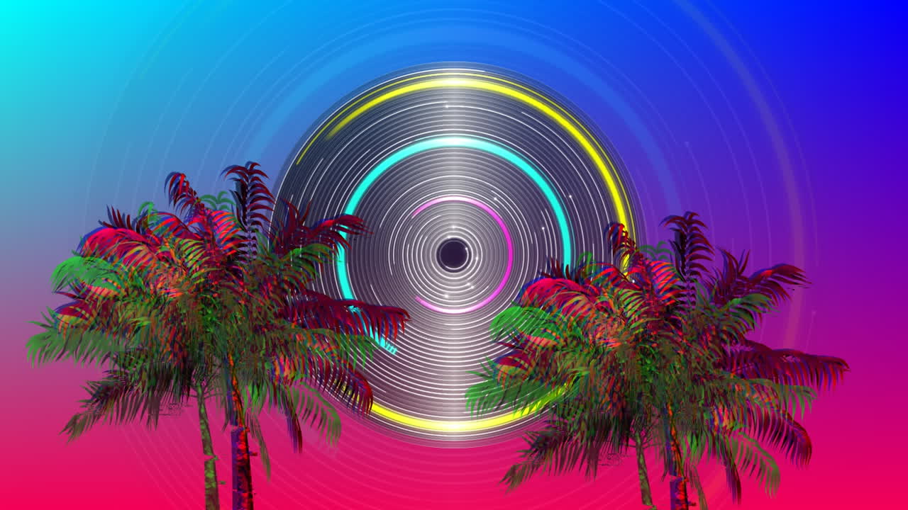 círculo colorido y palmeras