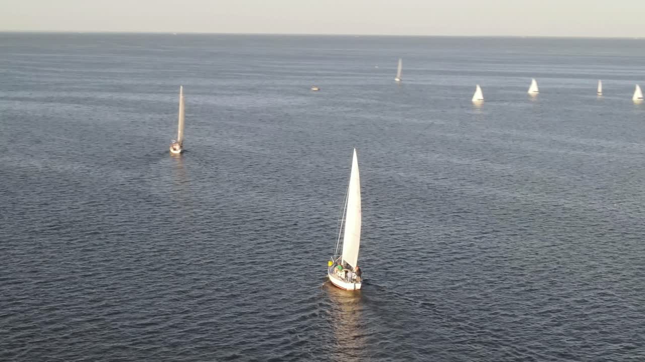 Yachting At Lake Pontchartrain Near New Orleans In Louisiana, USA. - Aerial Orbiting