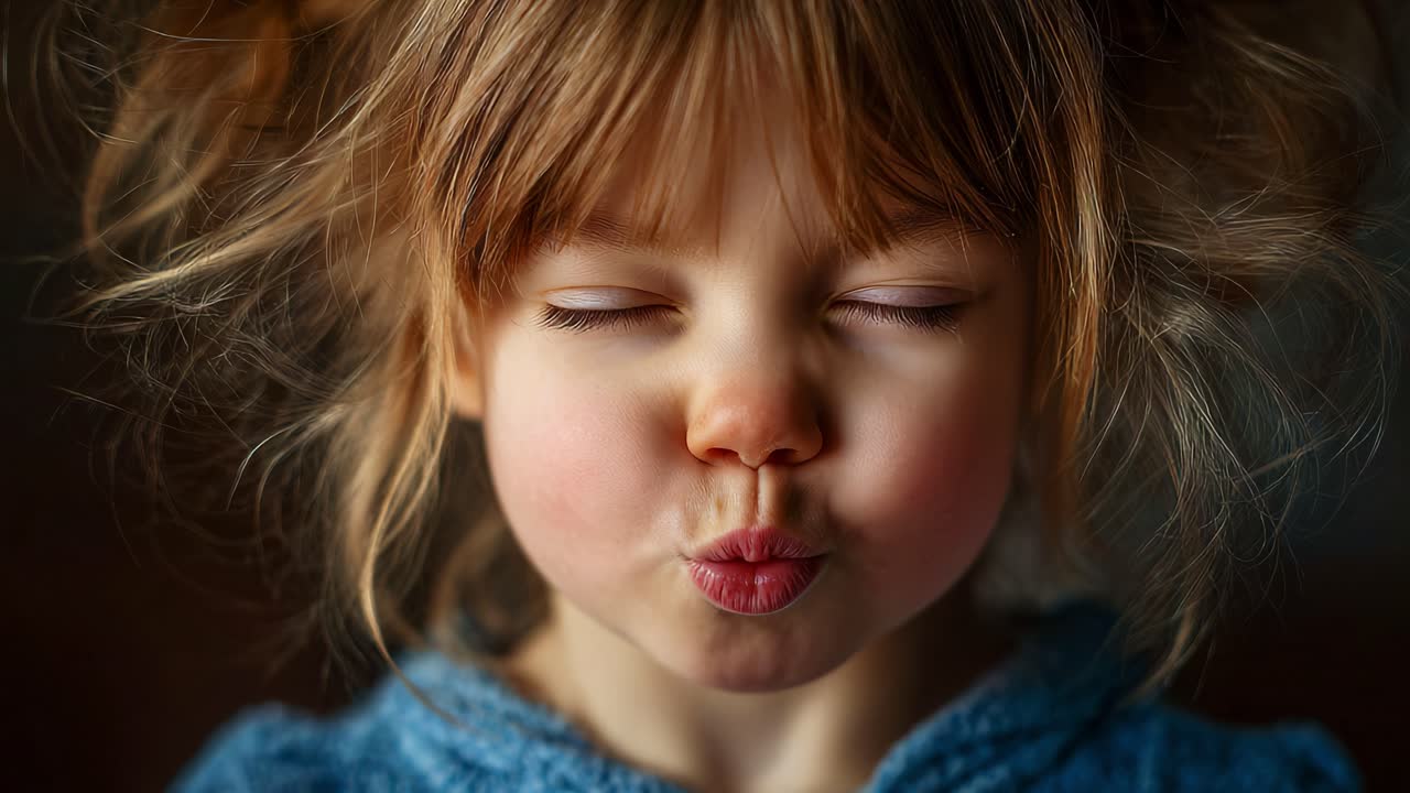 A Charming Portrait of a Young Child Expressing Pure Innocence and Playfulness with a Cute Pout in a Cozy Setting, Capturing the Essence of Childhood Delight and Wonder