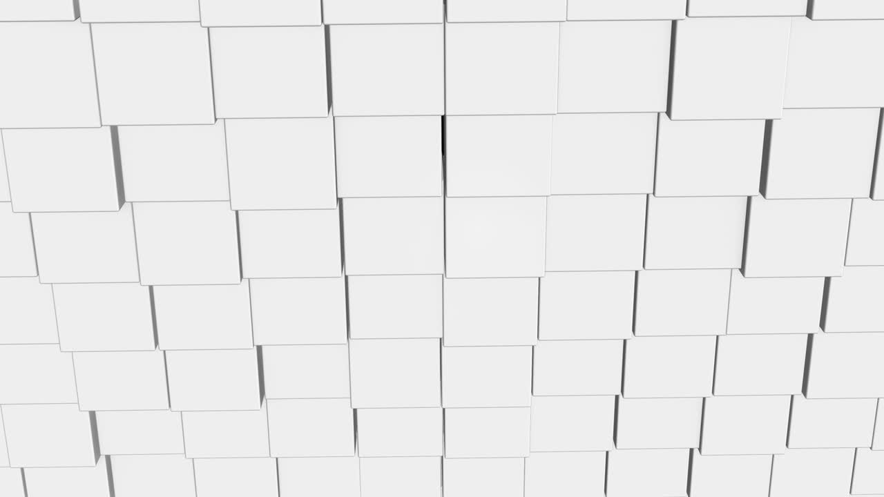 Moving white squares scrolling around while the wall of cubes is coming closer.
