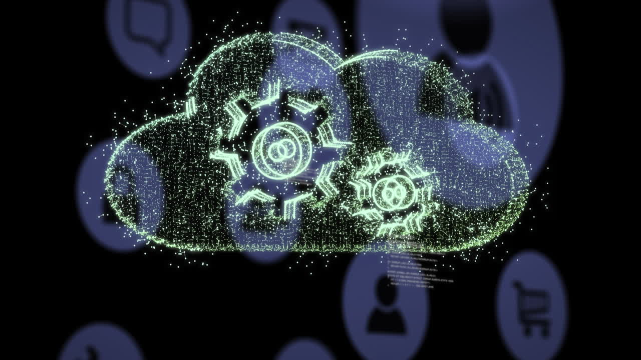 animación del procesamiento de datos en la nube con engranajes