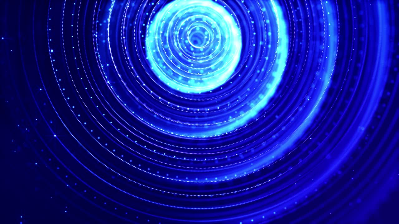 4k looped science fiction particle background with bokeh and light effects. Glow blue particles form lines, spheres, complex structures in smooth motion like in the microworld or space. 1