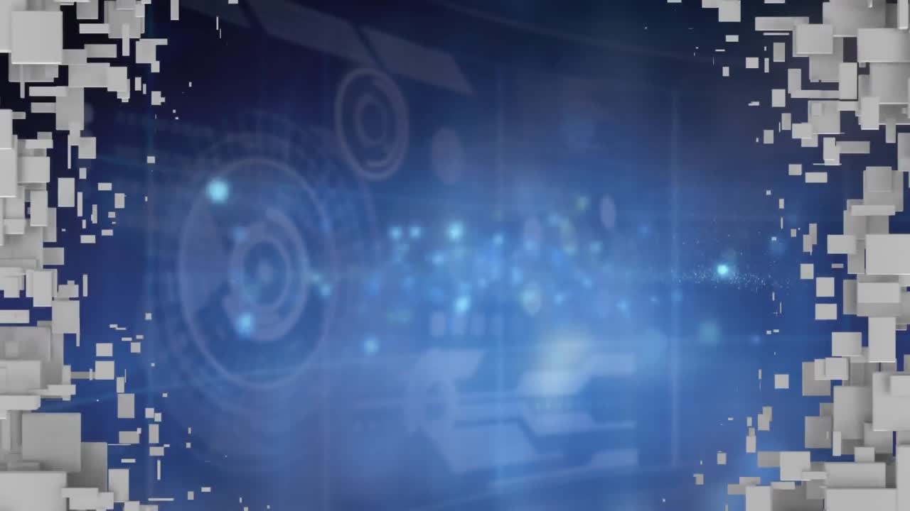 Flickering particles on blue background