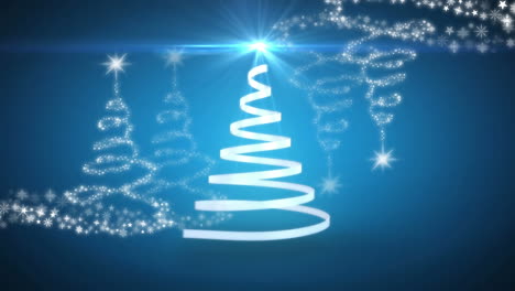 animación de navidad cinta blanca formando árbol de navidad sobre fondo azul