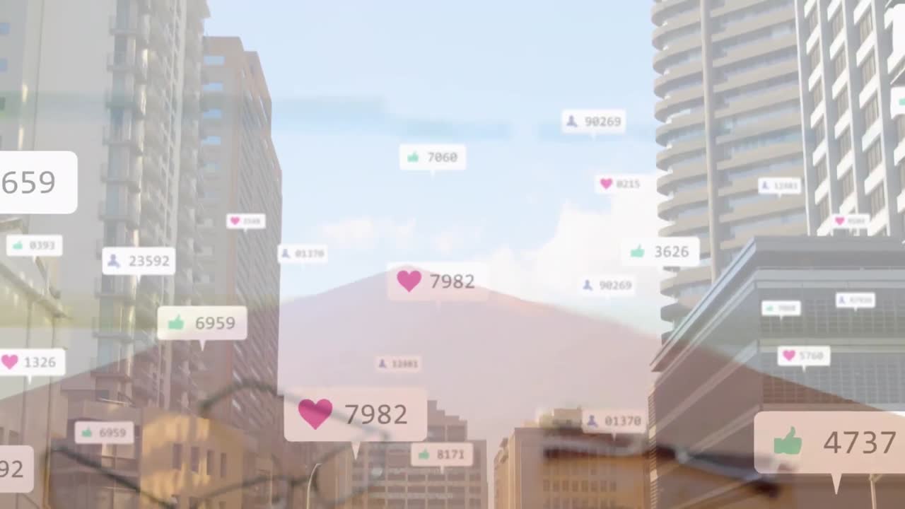 비즈니스맨과 비즈니스맨이 손을 흔들고 있는 중간 섹션 위에 증가하는 숫자를 가진 디지털 아이콘