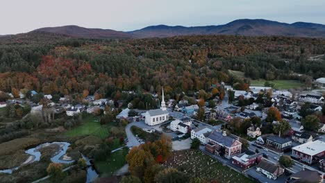 aerial view of stowe town in fall season