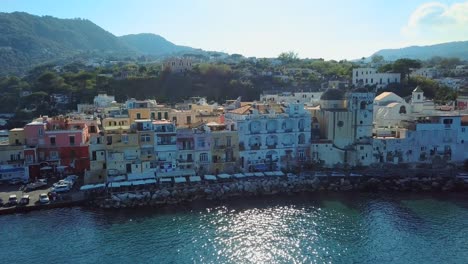 Drone-footage-of-castle-aragonese-in-ischia,-italy