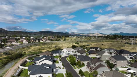 Bluffdale,-Utah-is-a-picturesque-suburb-south-of-Salt-Lake-City,-Utah---aerial-flyover