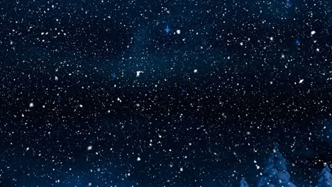 animation of snow falling over fir trees and stars in winter scenery