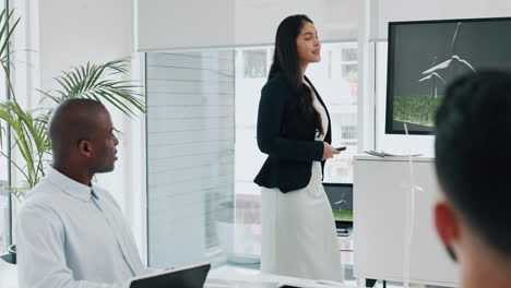 Business-woman,-windmill-presentation