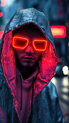 urban street style with neon eyewear in a bustling city at night