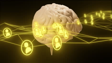 animating network connections and user icons with human brain illustration