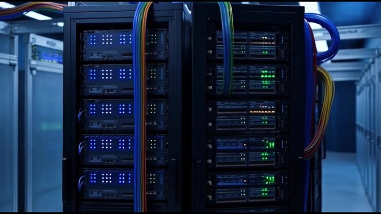 Dolly Shot Moving Through a Modern Server Room Data Center
