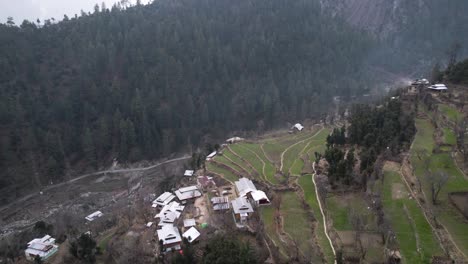 aerial shot of a remote village near loc kashmir