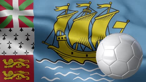 bandera de saint pierre y miquelon y pelota de fútbol - bandera de saint pierre y miquelon con alto detalle - bandera nacional de saint pierrey miquelon patrón de ondas elementos en bucle