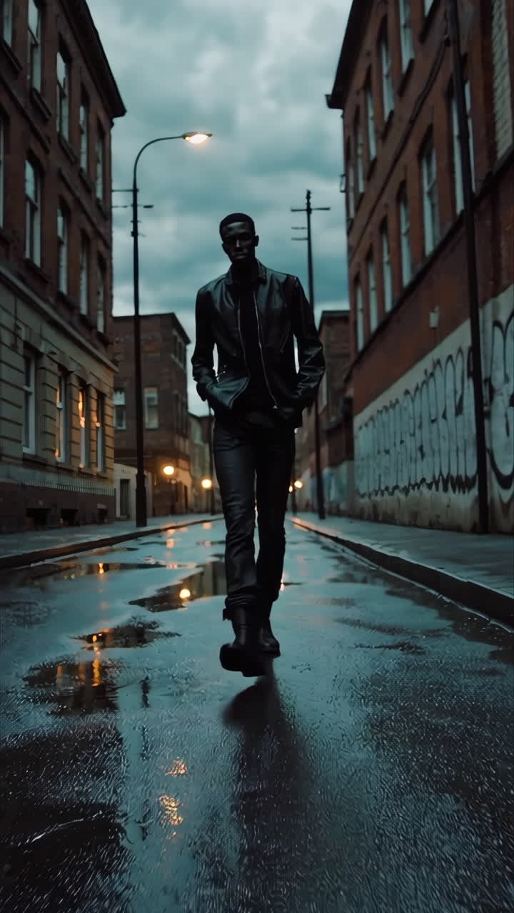 Stylish Man in a City Street at Night