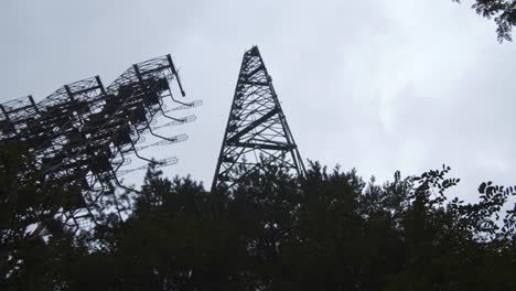 duga antenna at the duga radar station in chernobyl, pripyat, ukraine - low angle shot