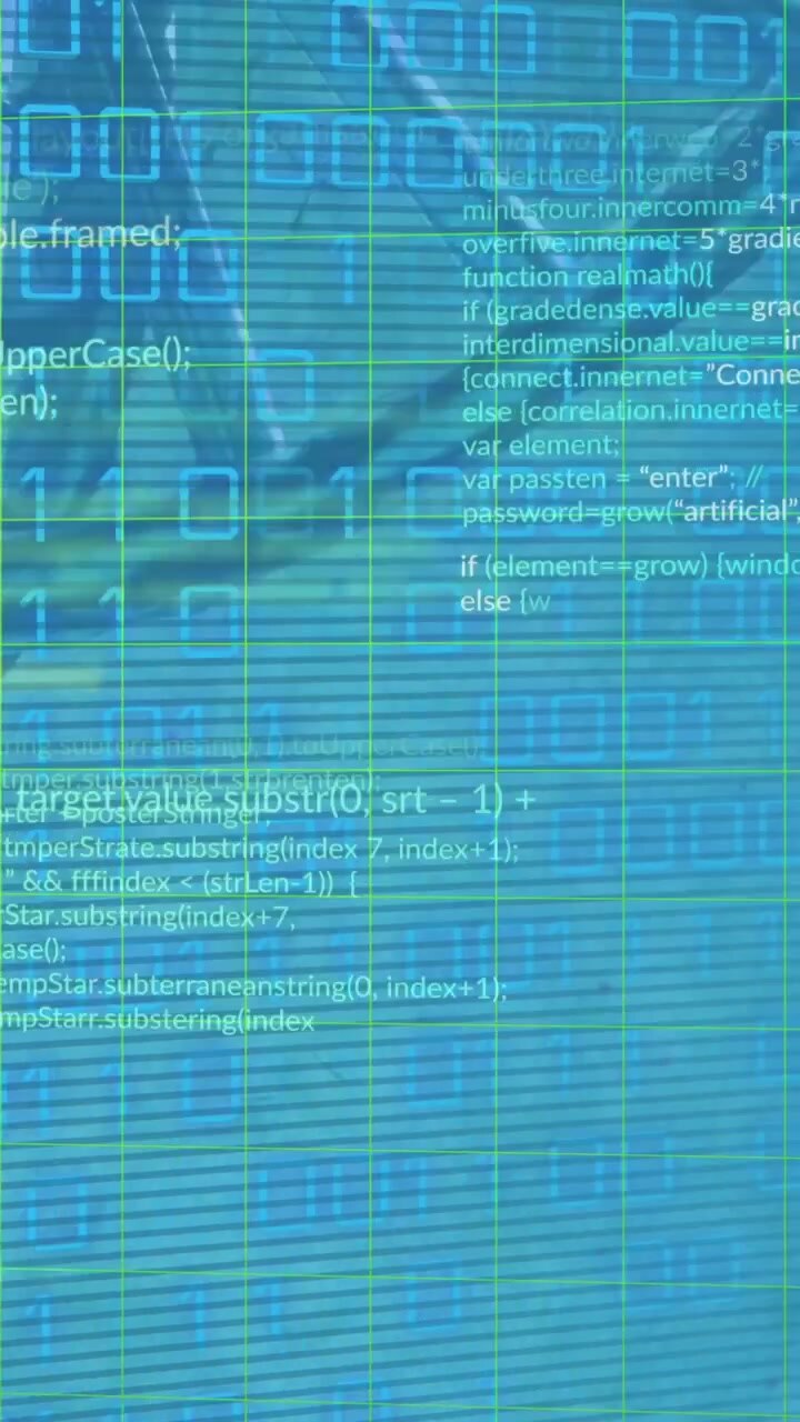 Animation of binary codes and computer language over dna helix model on abstract background