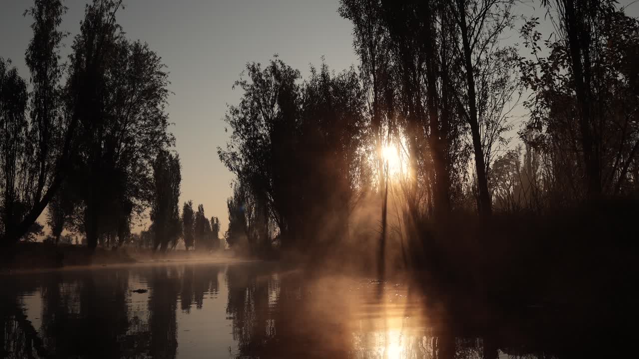 Winter Sunrise landscape at the Xochimilco canal, Mexico