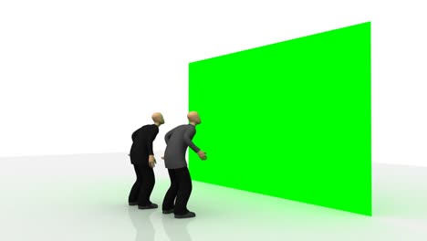 Animation-showing-3dmen-standing-in-front-of-a-green-wall