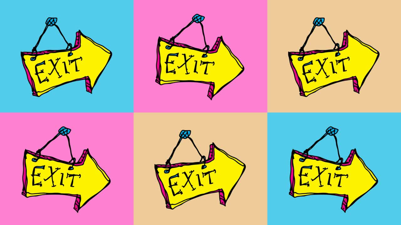 kids drawing pop art seamless background with theme of arrow Exit