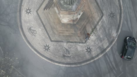 aerial view of famous roundabout with historic patterns and cobblestone