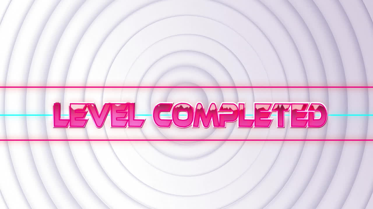 움직이는 색 모양 위에 완성된 텍스트의 레벨 애니메이션